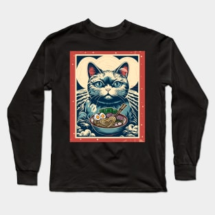 Retro Japanese Kawaii Anime Ramen Men Kids Women Cat Ramen Long Sleeve T-Shirt